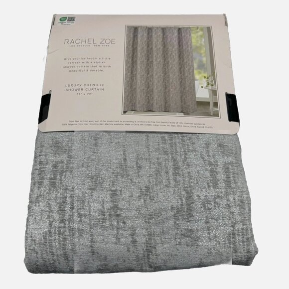Rachel Zoe Luxury Gray Silver Chenille SHOWER CURTAIN Holidays Christmas Elegant - Picture 3 of 10